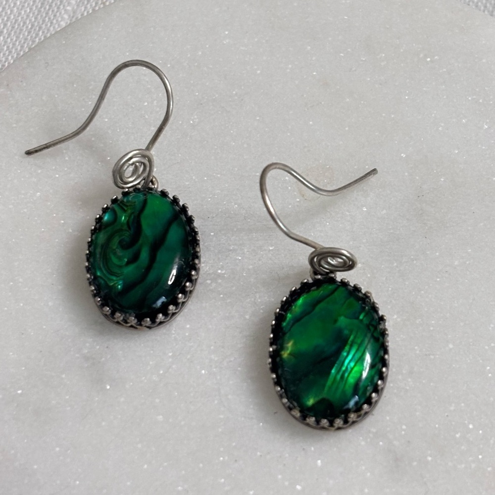 Elegant Green Silver Earrings